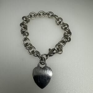Vintage Tiffany & Co 925 Sterling Silver Blank Heart Tag Charm Bracelet 7.25”